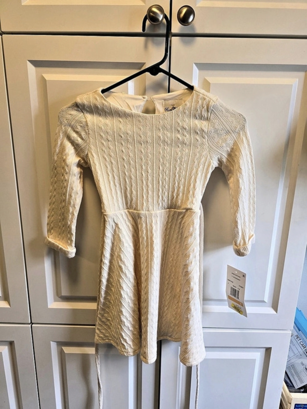 Rare Editions Long Sleeve Knit Mini Dress NWT in Cream Size 7